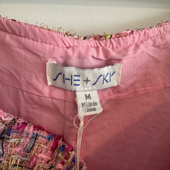 She + Sky Pink High Waist Tweed Shorts - Picture 3 of 5